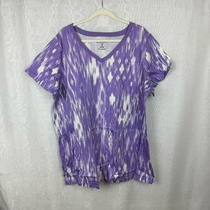 NWOT Roaman's 2X Purple & White V Neck Short Sleeve T-Shirt
